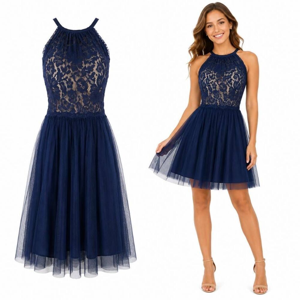 Christina Wu Navy Lace Tulle Party Dress 12